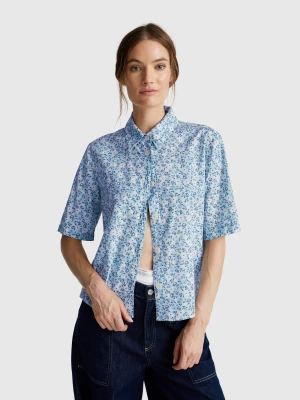 Benetton, Short Sleeve Patterned Shirt, size XXS, Light Blue, Women United Colors of Benetton