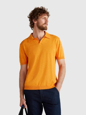 Benetton, Short Sleeve Polo In Cotton Blend, size XL, Orange, Men United Colors of Benetton