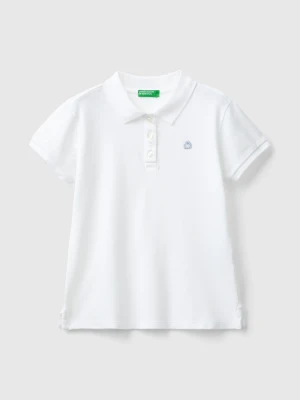 Benetton, Short Sleeve Polo In Cotton, size XL, White, Kids United Colors of Benetton