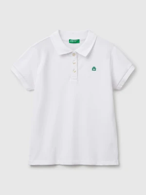 Benetton, Short Sleeve Polo In Cotton, Size: XL, White, Kids United Colors of Benetton