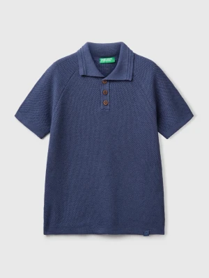 Benetton, Short Sleeve Polo In Linen Blend, size XL, Air Force Blue, Kids United Colors of Benetton