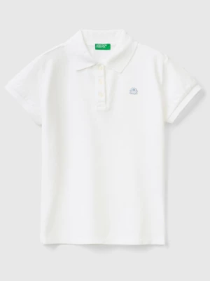 Benetton, Short Sleeve Polo In Organic Cotton, size 2XL, White, Kids United Colors of Benetton