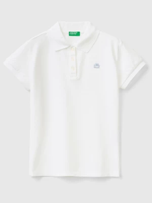 Benetton, Short Sleeve Polo In Organic Cotton, size L, White, Kids United Colors of Benetton