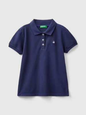 Benetton, Short Sleeve Polo In Organic Cotton, size S, Dark Blue, Kids United Colors of Benetton