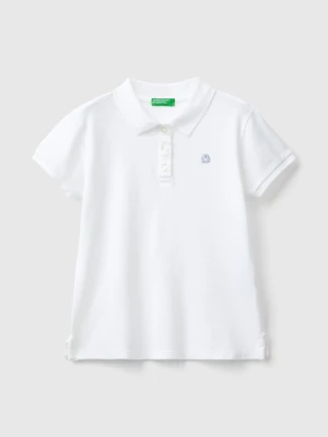 Benetton, Short Sleeve Polo In Organic Cotton, size XL, White, Kids United Colors of Benetton