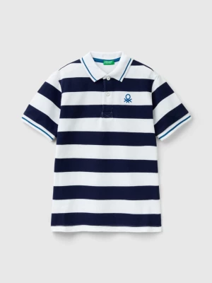 Benetton, Short Sleeve Polo With Stripes, size L, Dark Blue, Kids United Colors of Benetton