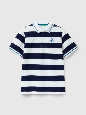 Benetton, Short Sleeve Polo With Stripes, size M, Dark Blue, Kids United Colors of Benetton