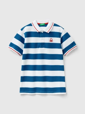 Benetton, Short Sleeve Polo With Stripes, size M, Light Blue, Kids United Colors of Benetton