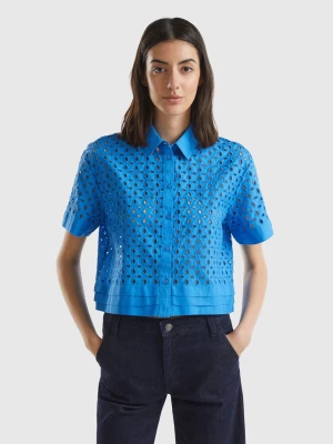 Benetton, Short Sleeve Shirt In Broderie Anglaise, size S, Blue, Women United Colors of Benetton
