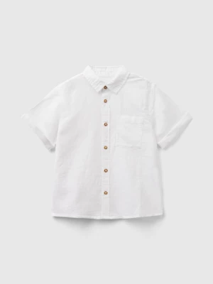 Benetton, Short Sleeve Shirt In Linen Blend, size 104, White, Kids United Colors of Benetton