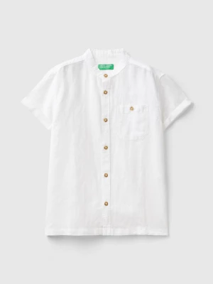 Benetton, Short Sleeve Shirt In Linen Blend, size L, White, Kids United Colors of Benetton