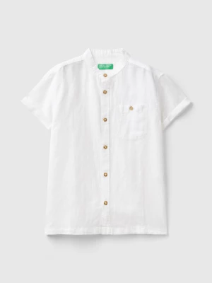 Benetton, Short Sleeve Shirt In Linen Blend, size S, White, Kids United Colors of Benetton
