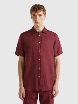 Benetton, Short Sleeve Shirt In Pure Linen, size XL, Burgundy, Men United Colors of Benetton