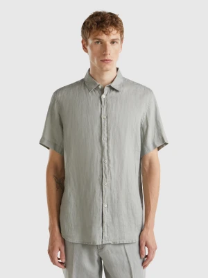 Benetton, Short Sleeve Shirt In Pure Linen, size S, Gray, Men United Colors of Benetton