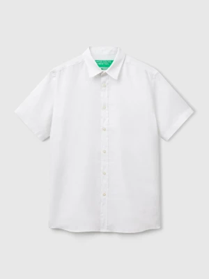Benetton, Short Sleeve Shirt In Pure Linen, Size: XS, White, Men United Colors of Benetton