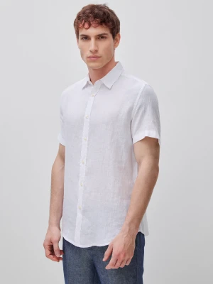 Benetton, Short Sleeve Shirt In Pure Linen, Size: XS, White, Men United Colors of Benetton