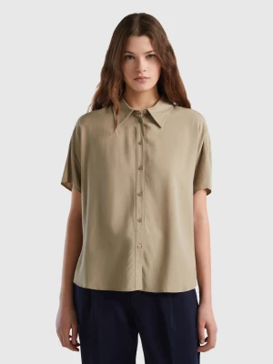 Benetton, Short Sleeve Shirt In Sustainable Viscose, size L, Light Green, Women United Colors of Benetton