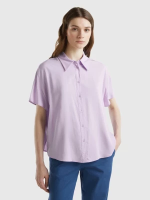 Benetton, Short Sleeve Shirt In Sustainable Viscose, size L, Lilac, Women United Colors of Benetton