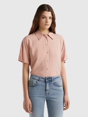 Benetton, Short Sleeve Shirt In Sustainable Viscose, size L, Soft Pink, Women United Colors of Benetton