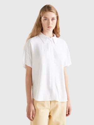 Benetton, Short Sleeve Shirt In Sustainable Viscose, size L, White, Women United Colors of Benetton