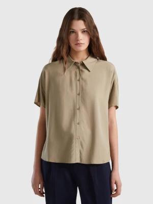 Benetton, Short Sleeve Shirt In Sustainable Viscose, size M, Light Green, Women United Colors of Benetton