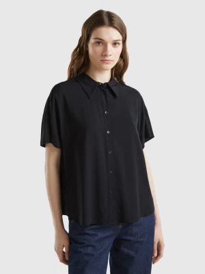 Benetton, Short Sleeve Shirt In Sustainable Viscose, size XXS, Black, Women United Colors of Benetton