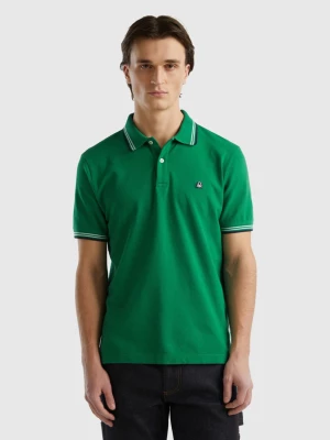 Benetton, Short Sleeve Stretch Cotton Polo, size L, Dark Green, Men United Colors of Benetton