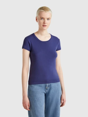 Benetton, Short Sleeve Sweater In 100% Cotton, size XXS, Blue, Women United Colors of Benetton