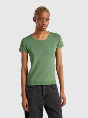 Benetton, Short Sleeve Sweater In 100% Cotton, size XXS, Dark Green, Women United Colors of Benetton