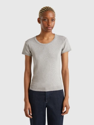 Benetton, Short Sleeve Sweater In 100% Cotton, size XXS, Light Gray, Women United Colors of Benetton