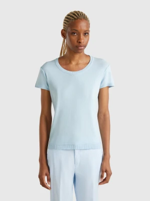 Benetton, Short Sleeve Sweater In 100% Cotton, size XXS, Sky Blue, Women United Colors of Benetton