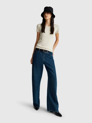 Benetton, Short Sleeve Sweater In Pure Cotton, Size: XXS, Beige, Women United Colors of Benetton