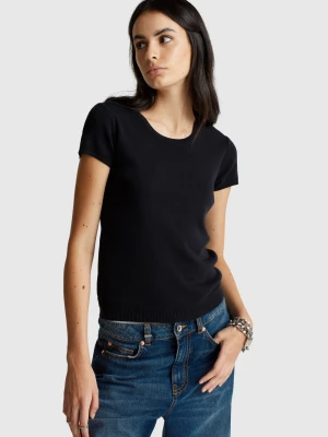 Benetton, Short Sleeve Sweater In Pure Cotton, size XXS, Black, Women United Colors of Benetton