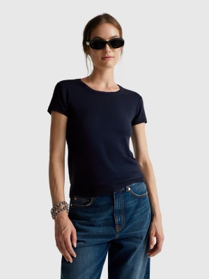 Benetton, Short Sleeve Sweater In Pure Cotton, Size: XXS, Dark Blue, Women United Colors of Benetton