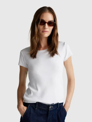 Benetton, Short Sleeve Sweater In Pure Cotton, Size: XXS, White, Women United Colors of Benetton