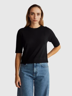 Benetton, Short Sleeve Sweater In Pure Merino Wool, Size: XXS, Black, Women United Colors of Benetton