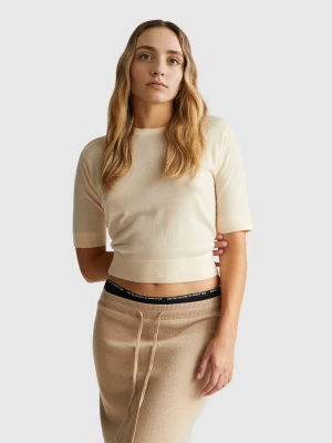 Benetton, Short Sleeve Sweater In Pure Merino Wool, Size: XXS, Creamy White, Women United Colors of Benetton