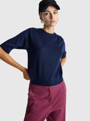 Benetton, Short Sleeve Sweater In Pure Merino Wool, Size: XXS, Dark Blue, Women United Colors of Benetton