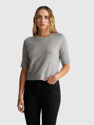 Benetton, Short Sleeve Sweater In Pure Merino Wool, Size: XXS, Light Gray, Women United Colors of Benetton