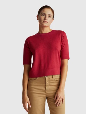 Benetton, Short Sleeve Sweater In Pure Merino Wool, Size: XXS, Strawberry, Women United Colors of Benetton