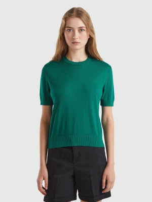 Benetton, Short Sleeve Sweater, size L, Dark Green, Women United Colors of Benetton