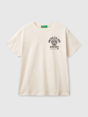 Benetton, Short Sleeve T-shirt In 100% Cotton, size XL, Creamy White, Kids United Colors of Benetton