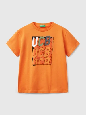 Benetton, Short Sleeve T-shirt In 100% Cotton, size XL, Orange, Kids United Colors of Benetton