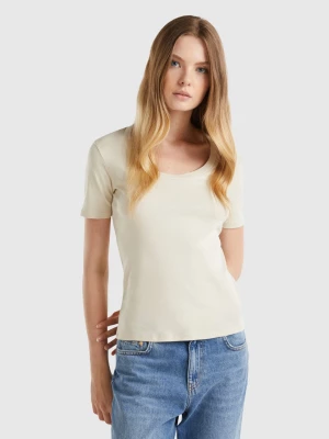 Benetton, Short Sleeve T-shirt In Long Fiber Cotton, size L, Beige, Women United Colors of Benetton