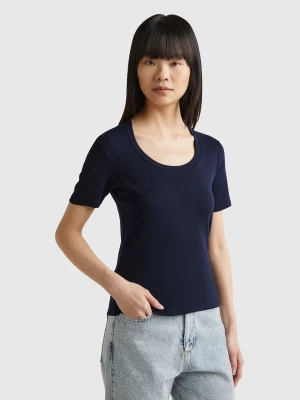 Benetton, Short Sleeve T-shirt In Long Fiber Cotton, size L, Dark Blue, Women United Colors of Benetton