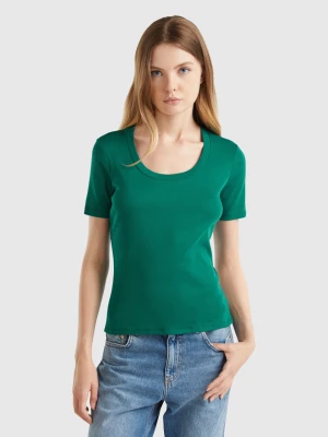 Benetton, Short Sleeve T-shirt In Long Fiber Cotton, size L, Dark Green, Women United Colors of Benetton