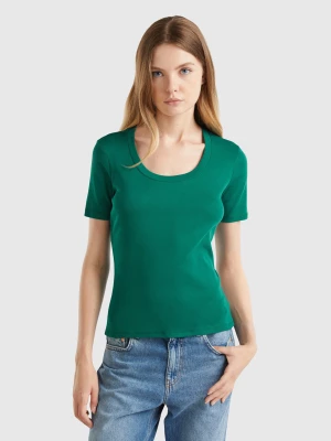 Benetton, Short Sleeve T-shirt In Long Fiber Cotton, size L, Dark Green, Women United Colors of Benetton