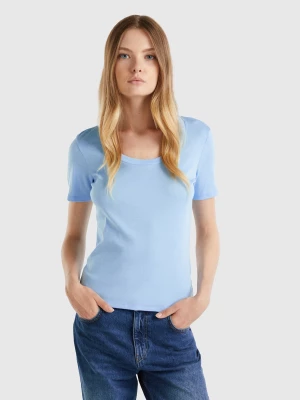 Benetton, Short Sleeve T-shirt In Long Fiber Cotton, size L, Light Blue, Women United Colors of Benetton