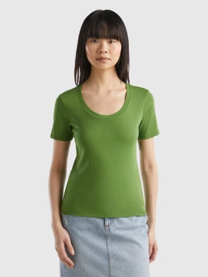 Benetton, Short Sleeve T-shirt In Long Fiber Cotton, size L, Military Green, Women United Colors of Benetton