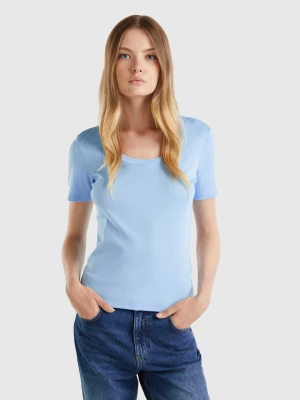 Benetton, Short Sleeve T-shirt In Long Fiber Cotton, size M, Light Blue, Women United Colors of Benetton